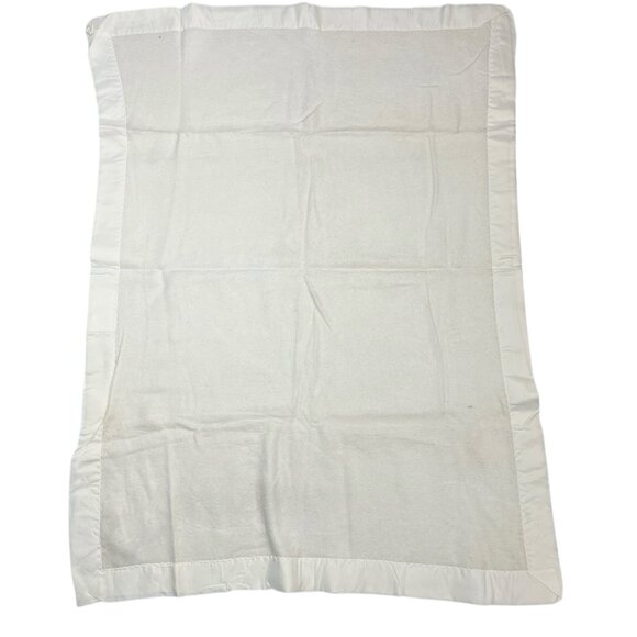 Vintage Fleece‎ Satin Trim Baby Blanket Ivory Thermal Set Of 2 - Picture 3 of 11